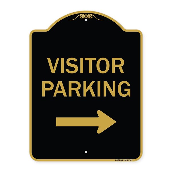 Designer Series-Visitor Parking With Right Arrow Black & Gold, 24" x 18", BG-1824-9742